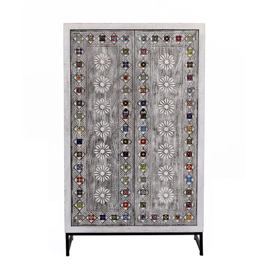 Crown Grey Wash Carved Cabinet