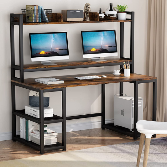 Computer Table Studying Writing Desk With Bookshelf For Home Office