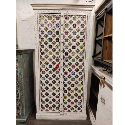 Wooden White Distress Finish Cabinet