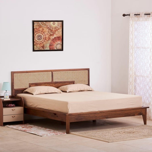 PRITI Cane Connection Wooden Queen Bed - Brown