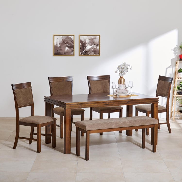 PRITI 6-Seater Dining Set with Chairs and Bench - Brown