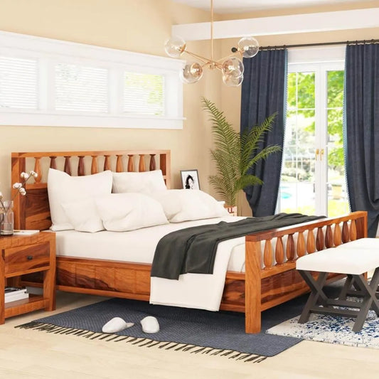 Priti : Rustic Solid Wood King Size Platform Bed