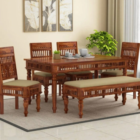 PRITI : Venice 6 Seater Dining Table Set with Bench Chairs