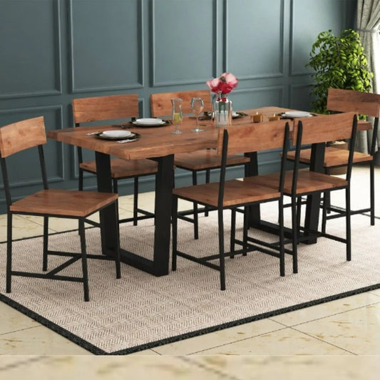 PRITI : Live Edge 6 Seater Dining Set In Natural Finish