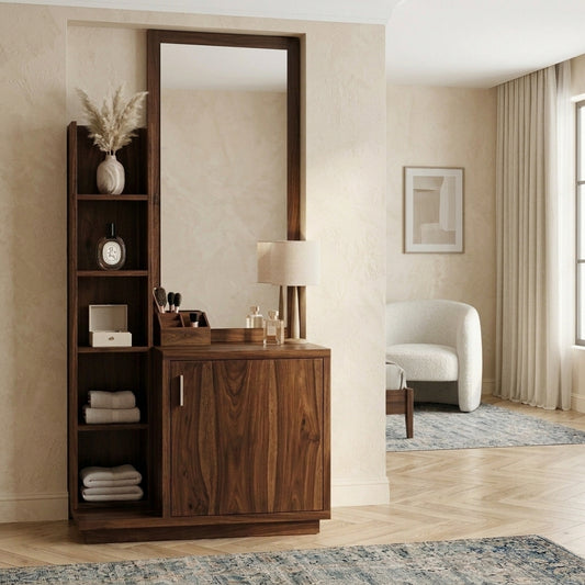 PRITI Sheesham Wood Dressing Table with Mirror and Storage ( walnut Finish)