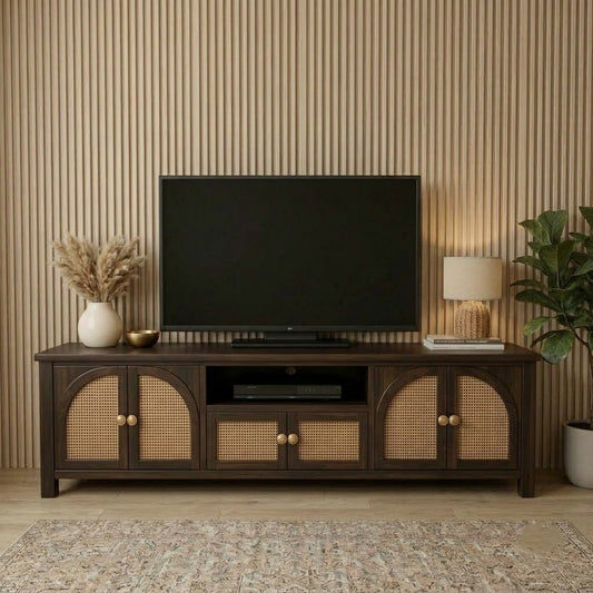 Dark Walnut Sheesham wood TV cabinet with storage by PRITI