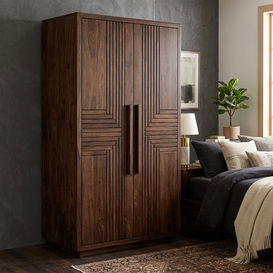 Dark Walnut wooden cupboard for bedroom clothes storage