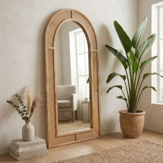 Decorative rattan wooden wall mirror for home