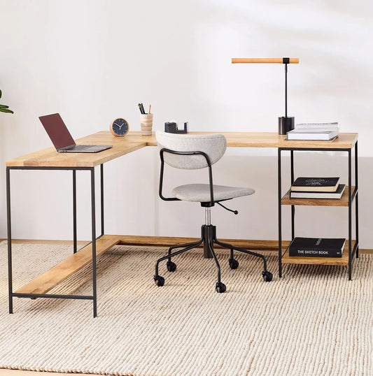 Priti Industrial Storage Modular L-Shaped Desk Open Shelves