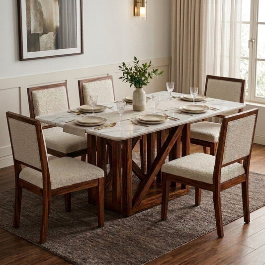 PRITI 6 Seater Solid Wood Dining Set with Sheesham Finish