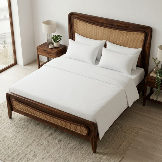 PRITI Dark Walnut Sheesham king bed with cane headboard
