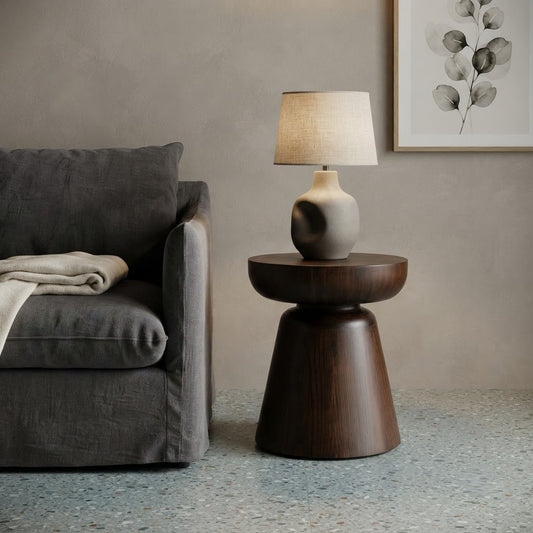 PRITI European Ash Wood side table with round sculptural design