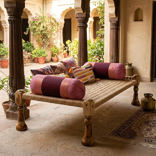 PRITI Sheesham Wood Charpai Bed with Natural Jute & Chindi Rope Weave