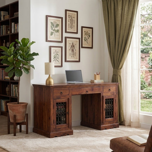 PRITI Solid Sheesham Wood Study Desk – Brown Finish