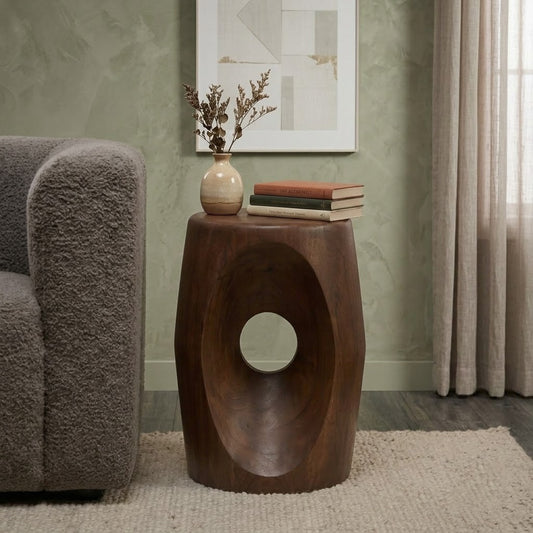 PRITI Statement Side Table | Solid Wood Sculptural End Table