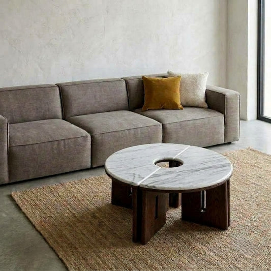 PRITI round coffee table set of 2 with Banswara White Marble tops
