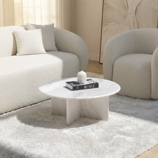 Round Santa Helena Marble Coffee Table | White Marble Living Room Table