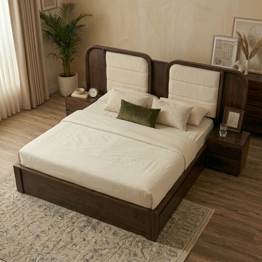 Priti Sheesham Wood Bed with Velvet Headboard