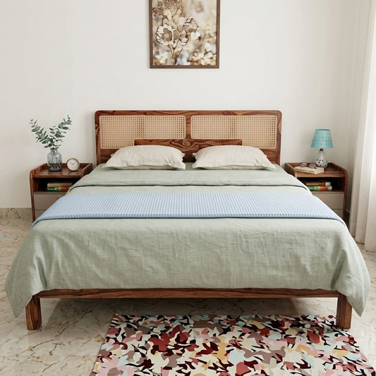 PRITI Cane Connection Wooden Queen Bed - Brown