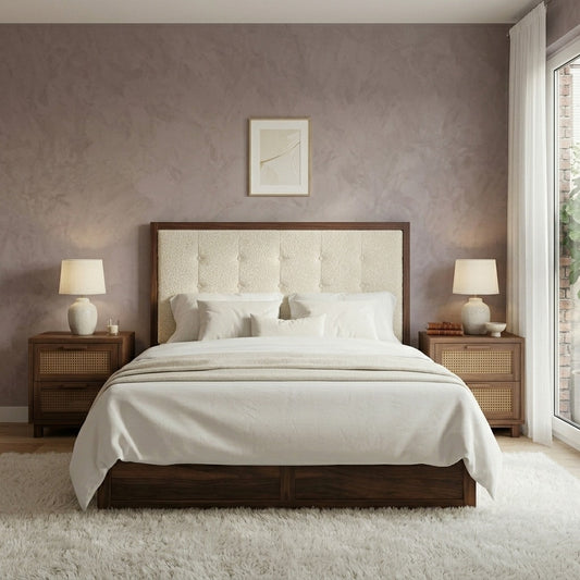 PRITI Sheesham Wood Bed with Box Storage - Grey