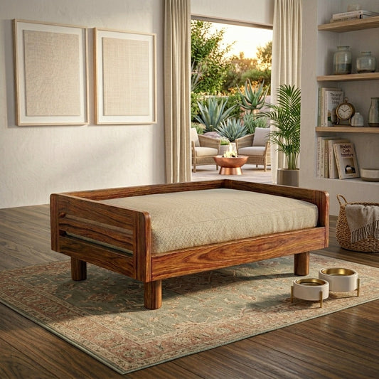 PRITI Solid Sheesham Wood Pet Daybed | Cat Bed | Dog Bed