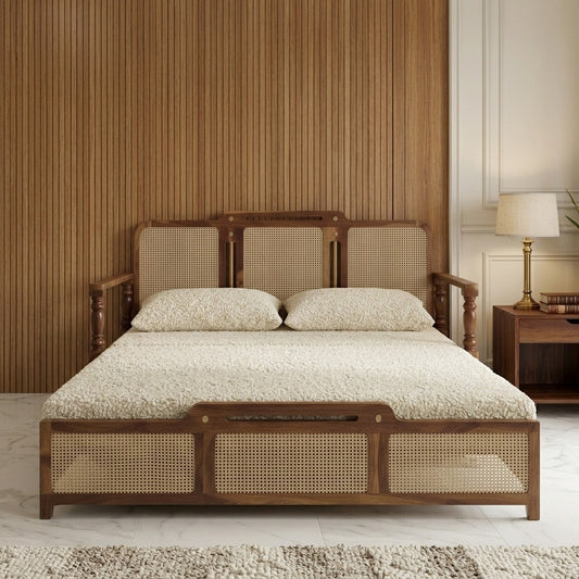 PRITI Sheesham Wood 3 Seater Sofa Cum Bed with Cane Weaving & Premium