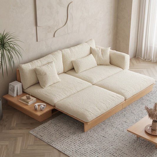 PRITI Solid Wood Sofa Cum Bed with Liftable Armrest Storage Box
