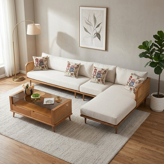 PRITI Solid Wood L Shaped Sofa for Living Room