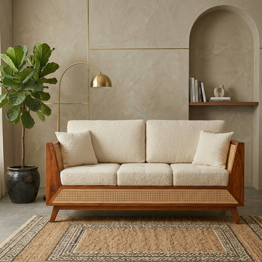 PRITI Sheesham Wood and Cane Sofa for Living Room