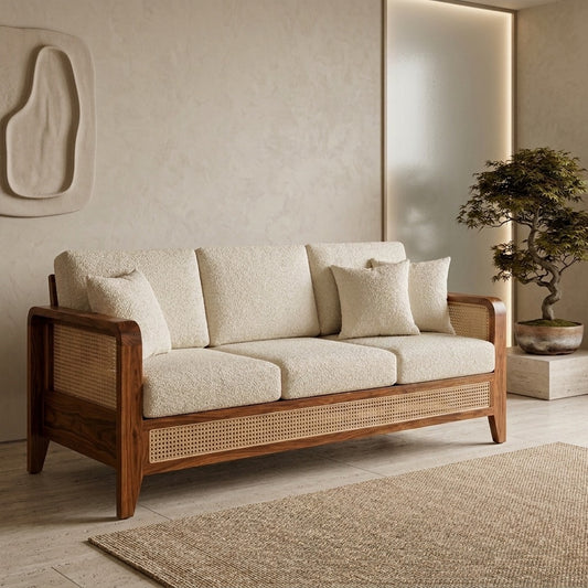 PRITI Sheesham Wood and Cane Sofa for Living Room