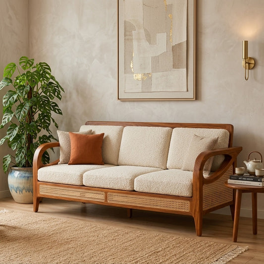 PRITI Sheesham Wood and Cane Sofa for Living Room
