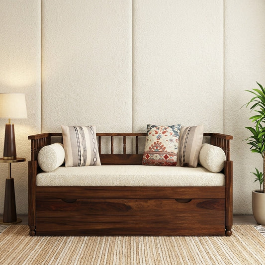 PRITI Sheesham Wood Diwan Bed with Drawer Storage (Walnut Finish)