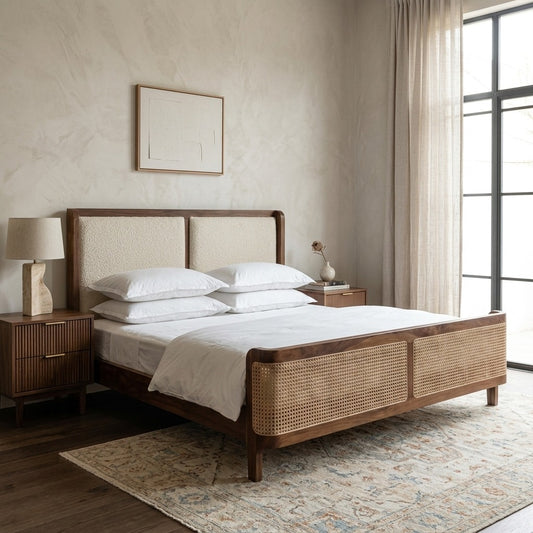 PRITI Rattan Solid Wood Bed - All Sizes