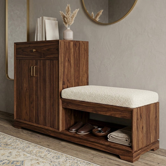 PRITI Solid Wood Sheesham Shoe Rack (walnut sheesham finish)