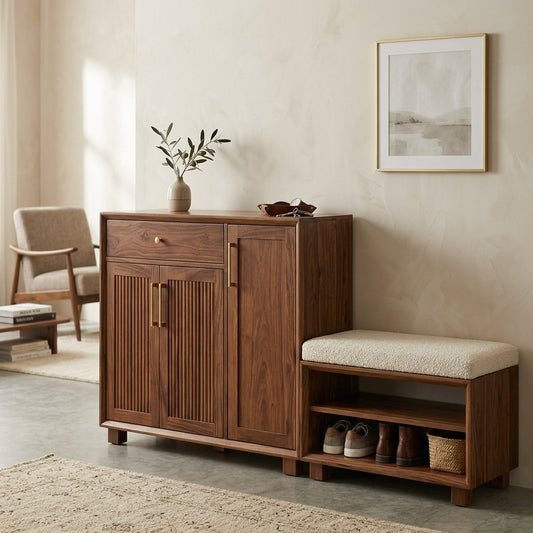 PRITI Solid Wood Sheesham Shoe Rack (walnut sheesham finish)