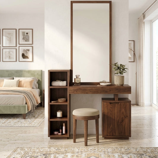 PRITI Sheesham Wood Dressing Table with Mirror and Storage (dark walnut finish)