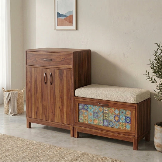PRITI Solid Wood Sheesham Shoe Rack ( walnut sheesham finish)