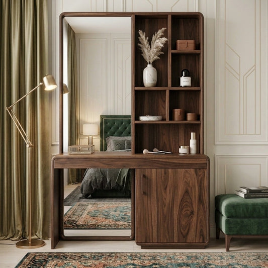 PRITI Sheesham Wood Dressing Table with Mirror and Storage (walnut Finish)