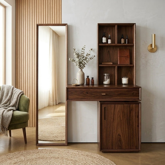 PRITI Sheesham Wood Dressing Table with Mirror and Storage (Dark Walnut Finish)