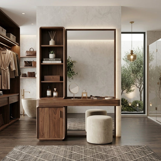 PRITI Sheesham Wood Dressing Table with Mirror and Storage (Dark Walnut Finish)