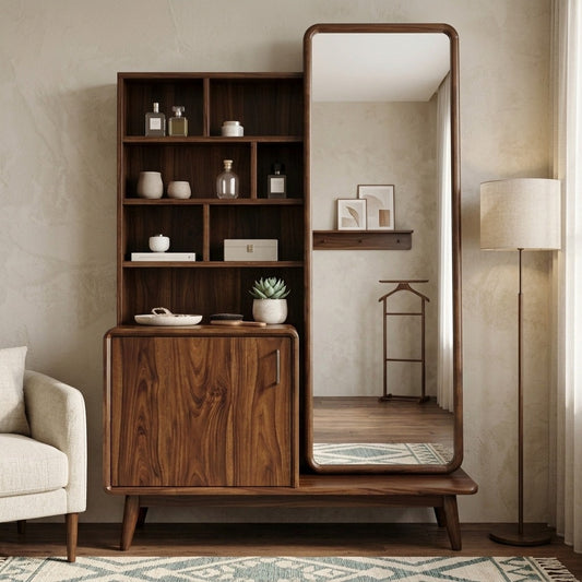 PRITI Sheesham Wood Dressing Table with Mirror and Storage (Dark Walnut Finish)
