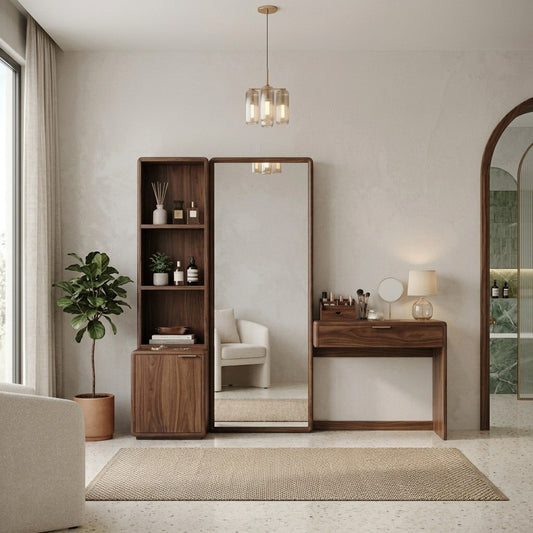 PRITI Sheesham Wood Dressing Table with Mirror and Storage (Dark Walnut Finish)