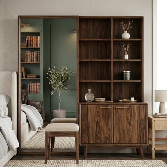 PRITI Sheesham Wood Dressing Table with Mirror and Storage (Dark Walnut Finish)
