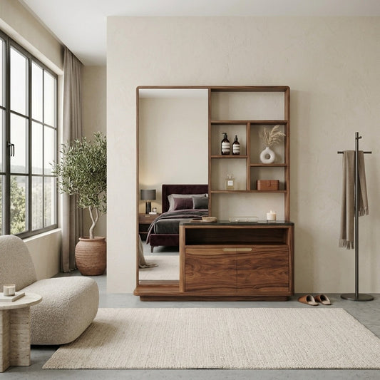 PRITI Sheesham Wood Dressing Table with Mirror and Storage (Dark walnut Finish)
