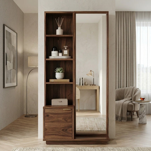 PRITI Sheesham Wood Dressing Table with Mirror and Storage (Dark Walnut Finish)