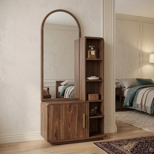 PRITI Sheesham Wood Dressing Table with Mirror and Storage (Dark Walnut Finish)