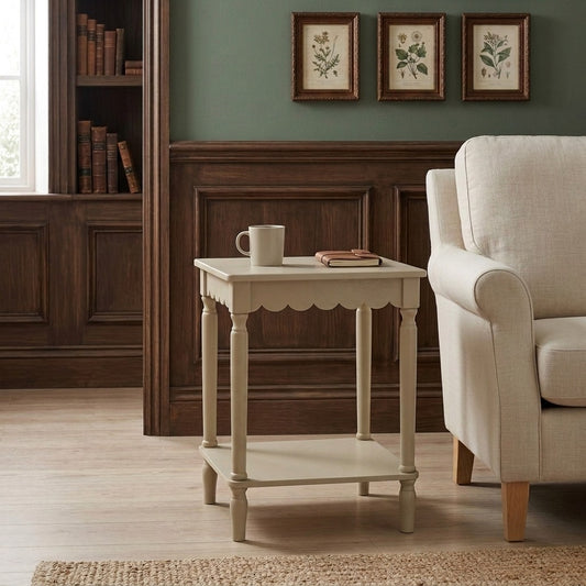 PRITI Warm Stone Scalloped Edge Side Table