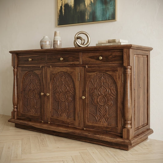PRITI Sheesham Wood Cabinet and Sideboard (Sheesham dark walnut finish)