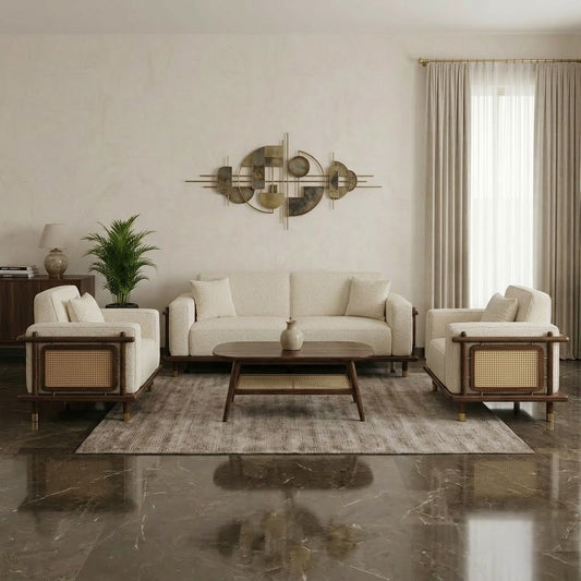 PRITI 3+1+1 Seater Dark Walnut sheesham wood Cane Sofa