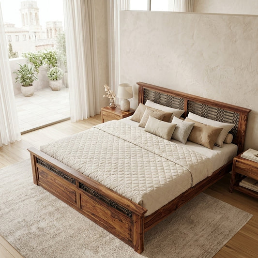 PRITI Wooden Queen Bed with Box Storage - Brown